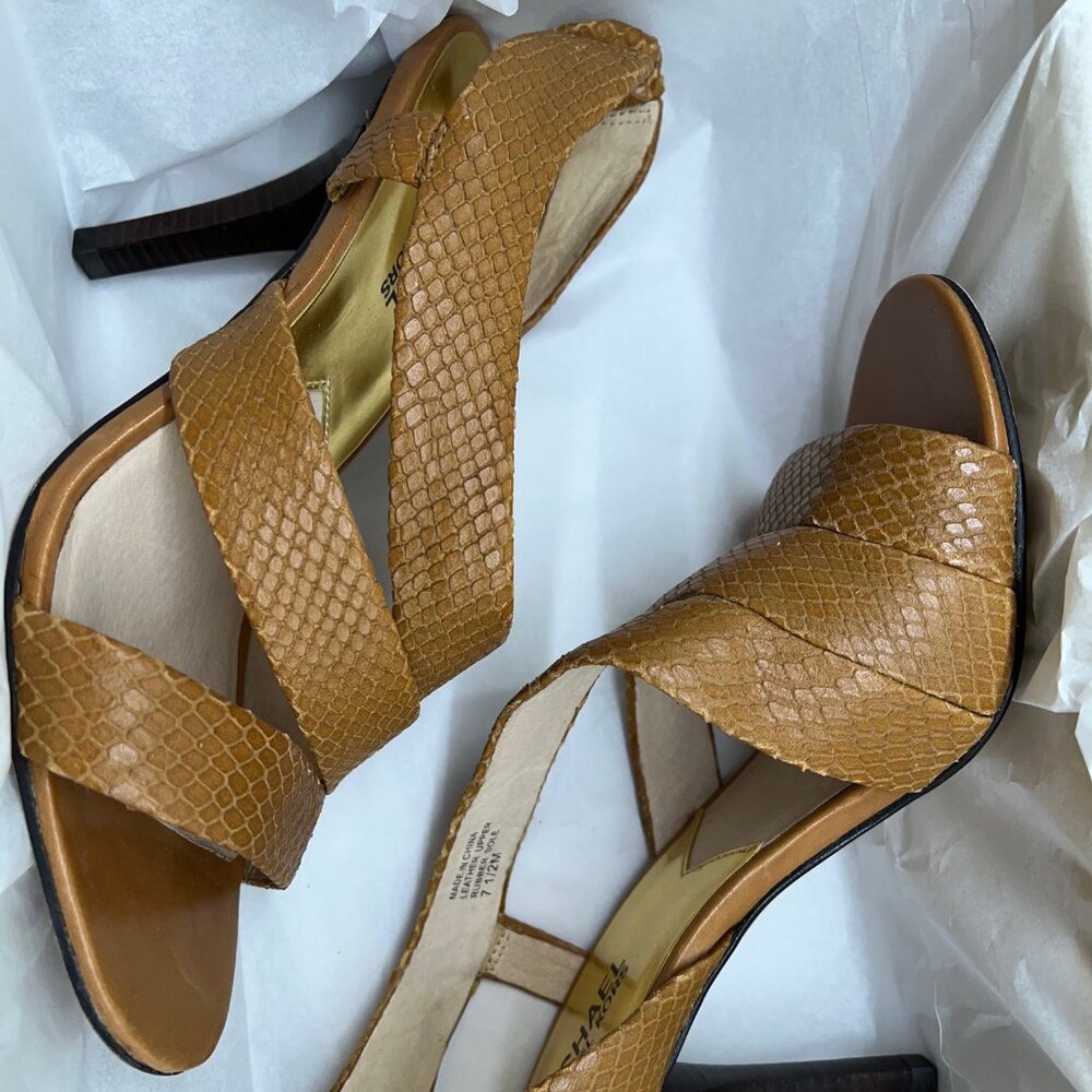 New! Michael Kors Brown Leather High Heel Sandals 7.5